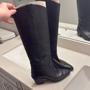 Black Leather Knee-High Boots